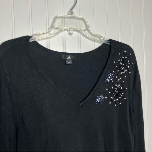 Jason Wu Knit Top Large Black Headed Festive Party Holiday New Years V-neck - Picture 2 of 7